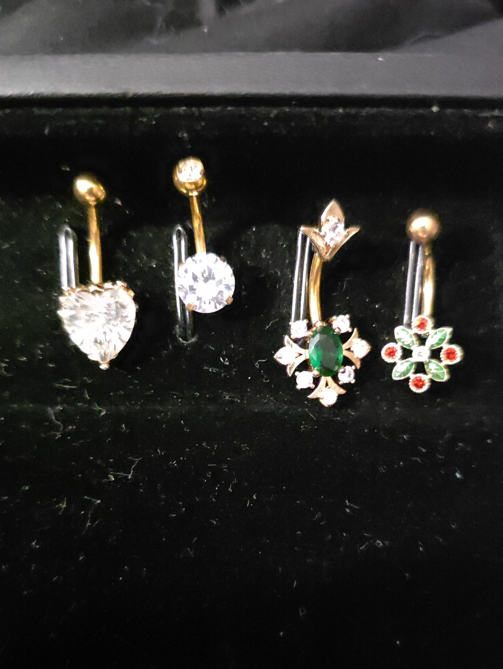 Gold-Tone Green & Clear Gem Flower Navel Rings - Women Jewelry